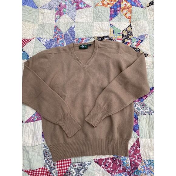 100% Lambs Wool Sweater Cobain Brown Vintage 90s Medium‎ Grandpa V-neck Pullover - Picture 1 of 4